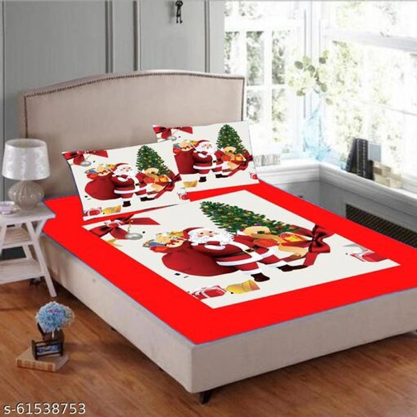 Double Bed Velvet Christmas Bedsheet With 2 Pillow Covers - 7, Bedsheet Size - 90*100 Inches