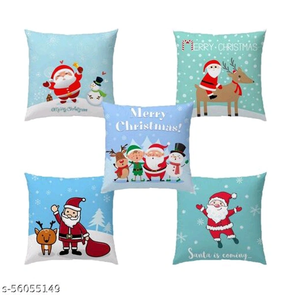 Set of 5 Christmas Theme Cushion Covers (16x16 Inches) - 4, FREE SIZE