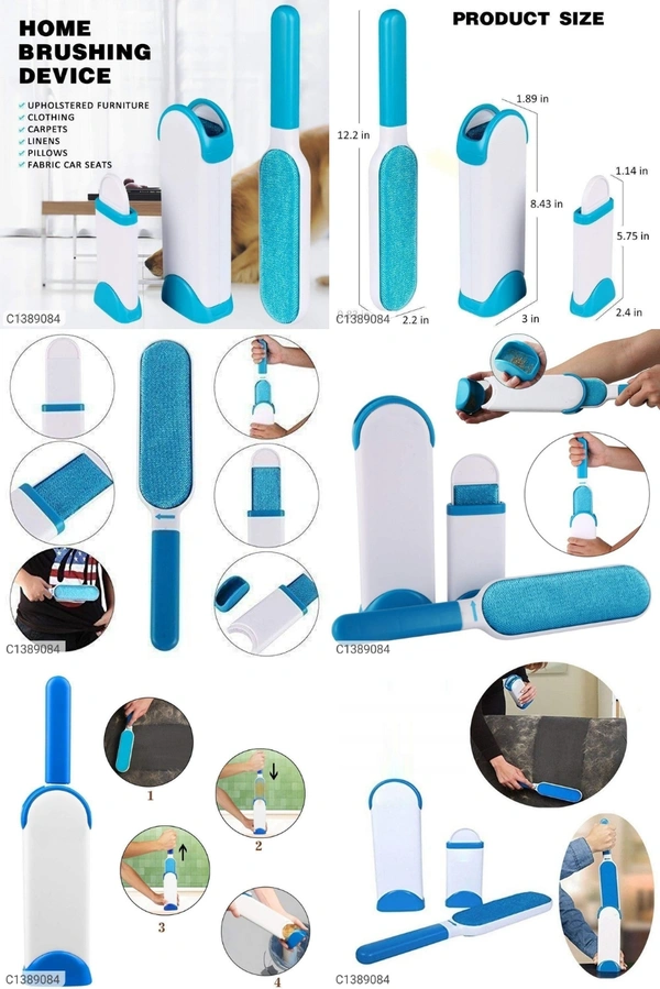 Multi-Purpose Pet Fur &  Lint Remover  Double Sided Self-Cleaning Brush - BLUE
