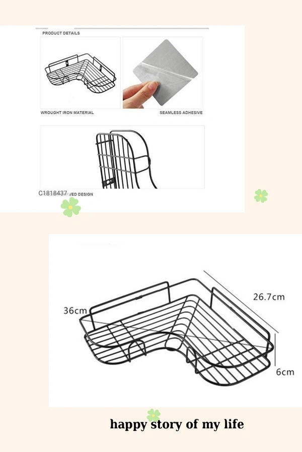 Multipurpose Stainless Steel Storage Shelf For Kitchen & Bathroom (Pack of 1) - BLACK, L x B x H: 36 x 26.7 x 6 cm