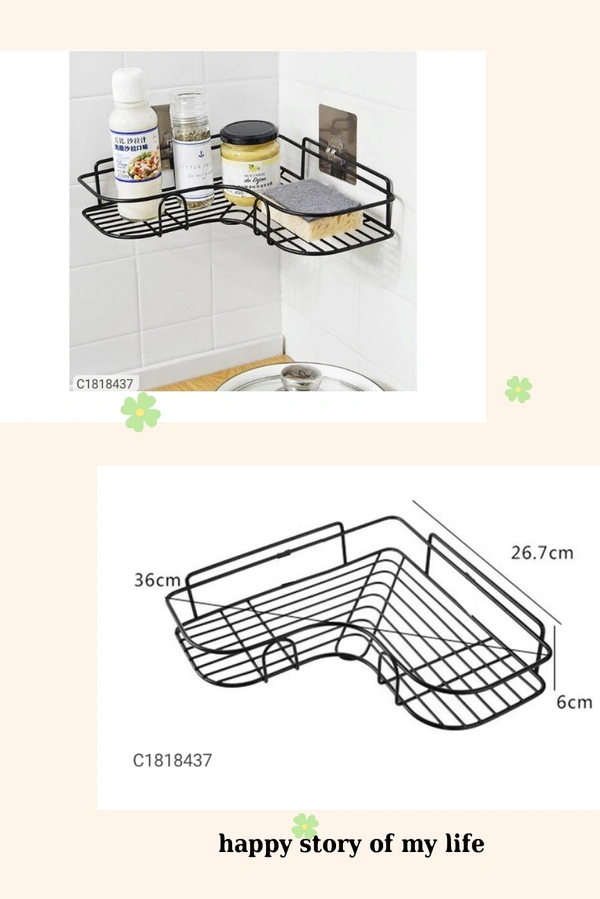 Multipurpose Stainless Steel Storage Shelf For Kitchen & Bathroom (Pack of 1) - BLACK, L x B x H: 36 x 26.7 x 6 cm