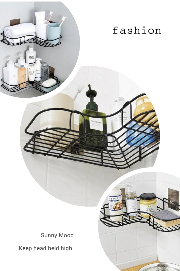 Multipurpose Stainless Steel Storage Shelf For Kitchen & Bathroom (Pack of 1) - BLACK, L x B x H: 36 x 26.7 x 6 cm