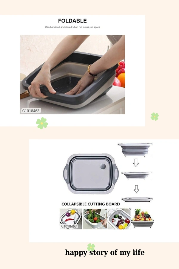 3 in 1 Chopping Board / Strainer / Storage Basket - L x B x H in cm : 30 x 20 x 5, Same As Shown