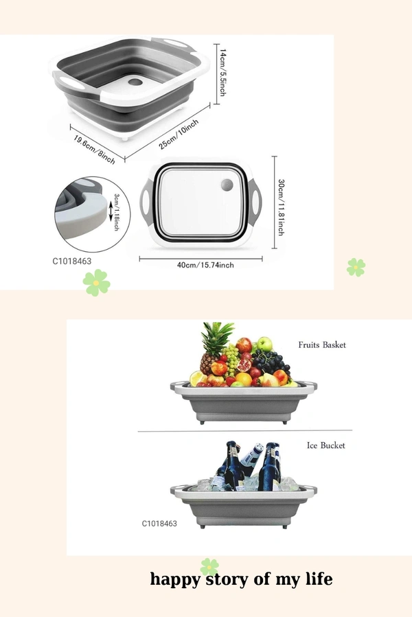3 in 1 Chopping Board / Strainer / Storage Basket - L x B x H in cm : 30 x 20 x 5, Same As Shown