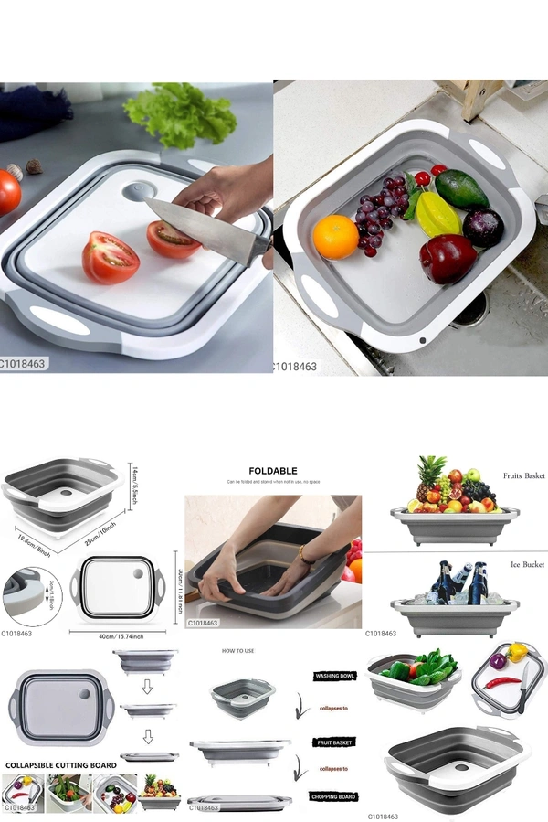 3 in 1 Chopping Board / Strainer / Storage Basket - L x B x H in cm : 30 x 20 x 5, Same As Shown