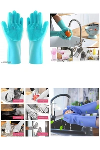 Silicon Hand Gloves For Kitchen For Dish Washing Wash Scrubber & Pet Grooming