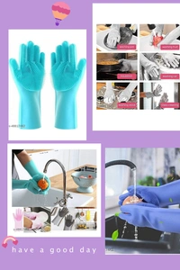 Silicon Hand Gloves For Kitchen For Dish Washing Wash Scrubber & Pet Grooming