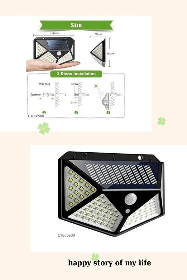 Automatic Motion Sensor Wireless Solar 100 LED Bright Night Light for Home, Garden, Outdoors, Terrace Security LED - 