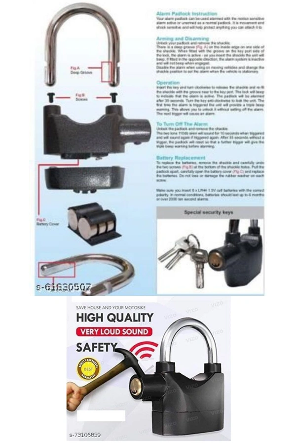 Alarm Lock/Padlocks - BLACK, LxBxH : 7 x 4 x 4 cm