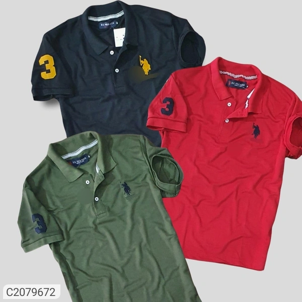 Pack Of 3 Men's Half Sleeves Polo Casual T-Shirt - COMBO 1, LARGE