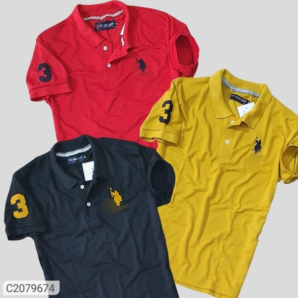 Pack Of 3 Men's Half Sleeves Polo Casual T-Shirt - COMBO 2, LARGE
