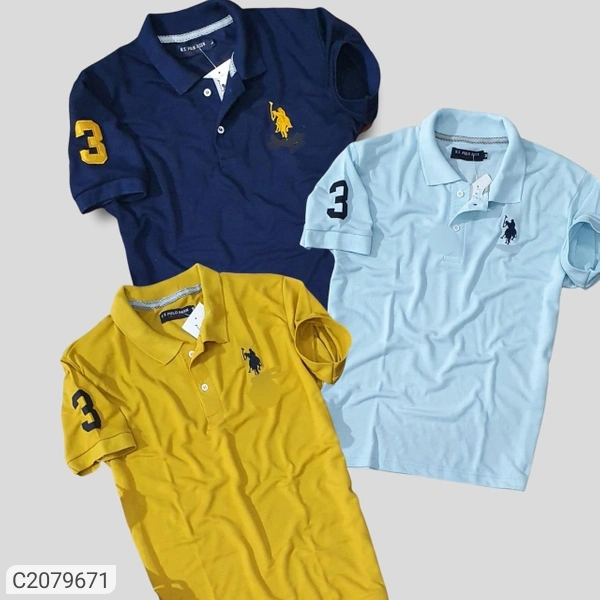 Pack Of 3 Men's Half Sleeves Polo Casual T-Shirt - COMBO 4, SMALL