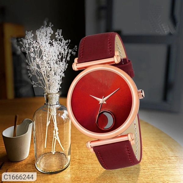 Mens Leather Watches - Red Maroon Dial