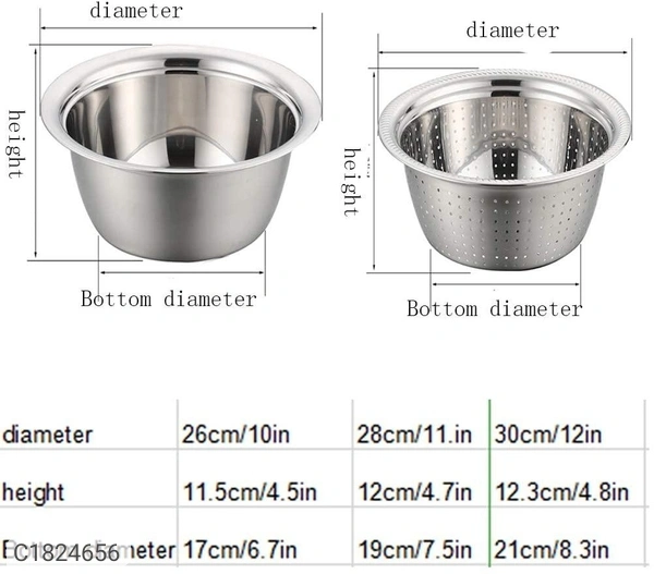 11 inch 3 In 1 Colander, Grater Strainer and Drain Basket Salad Maker Bowl  - Stainless Steel, 11 Inch