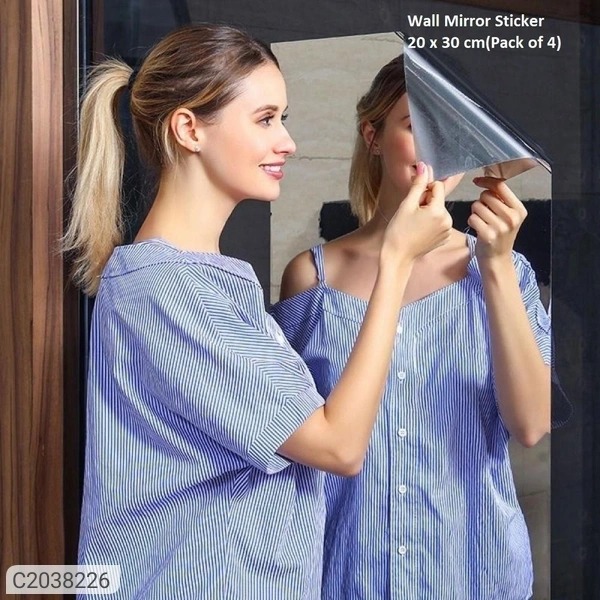 Mirror Sticker - Rectangle Self Adhesive Silver Reflective Solar Film Mirror Sticker - Pack Of 4