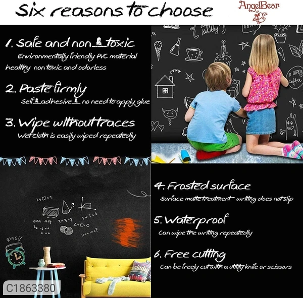 Black Board Sticker With 5 Chalks