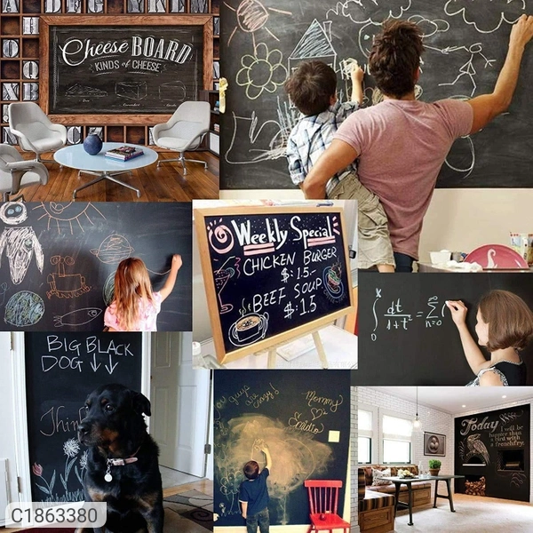 Black Board Sticker With 5 Chalks