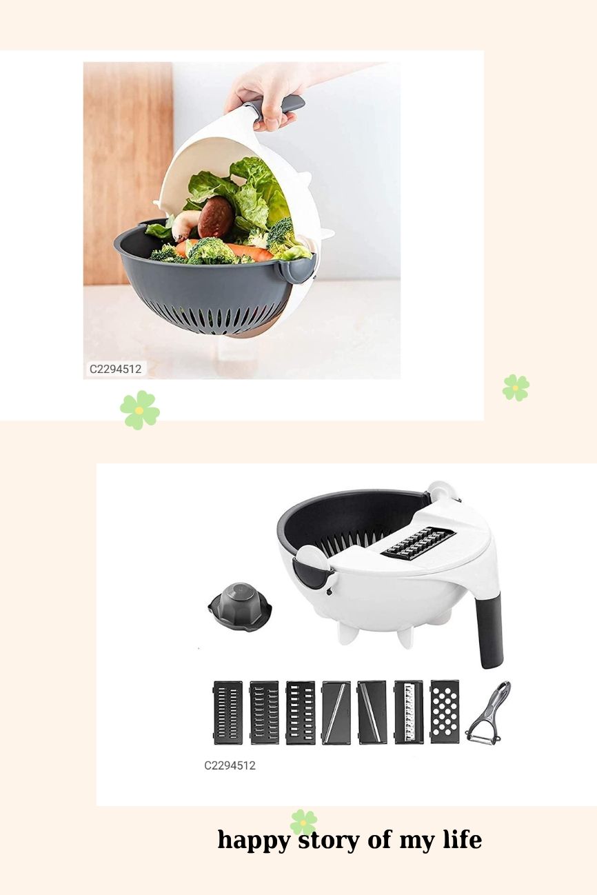 9- in- 1 Multifunction Magic Rotate Vegetable Cutter with Drain Basket,  Large Capacity Vegetables Chopper Veggie Shredder Grater Portable Slicer