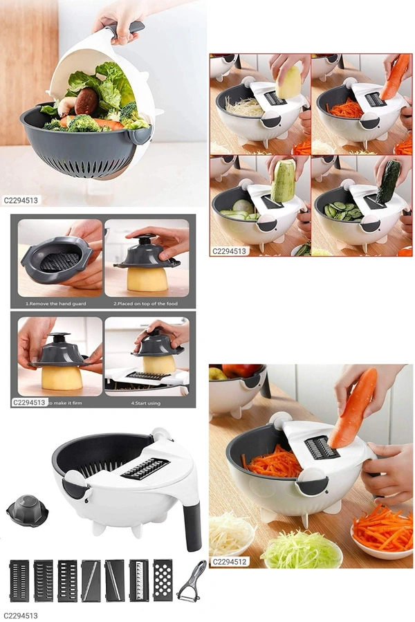 9 In 1 Multipurpose Magic Rotate Vegetable Cutter With Drain Basket