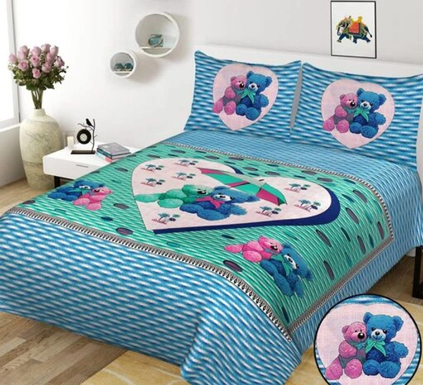 Jaipuri Pure Cotton Queen Size Double Bedsheet With 2 Matching Pillow Covers - Blue, Queen Size
