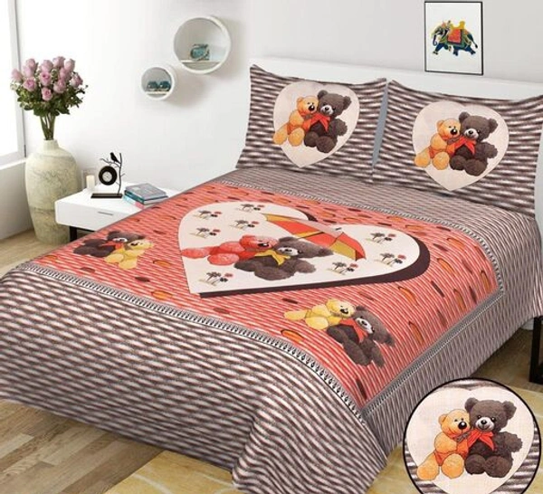 Jaipuri Pure Cotton Queen Size Double Bedsheet With 2 Matching Pillow Covers - Gray, Queen Size