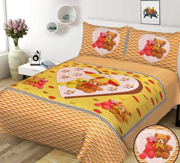 Jaipuri Pure Cotton Queen Size Double Bedsheet With 2 Matching Pillow Covers - Yellow Orange, Queen Size