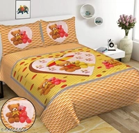 Jaipuri Pure Cotton Queen Size Double Bedsheet With 2 Matching Pillow Covers - Yellow Orange, Queen Size