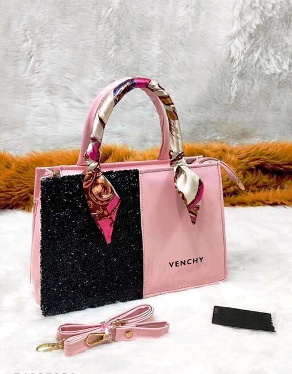 Ladies Handheld Bag With Long Belt And Ribbon - Pink Lace