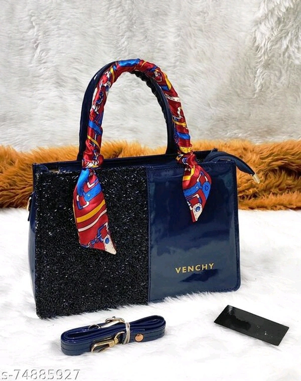 Ladies Handheld Bag With Long Belt And Ribbon - Black
