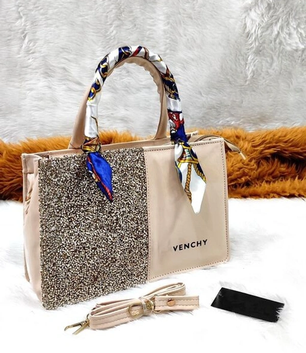 Ladies Handheld Bag With Long Belt And Ribbon - Gold