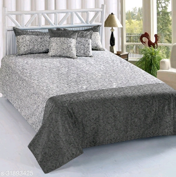 Velvet Double Bed Sheet with 2 Pillow Covers and 2 Cushions Covers - 90x100 in, Gray