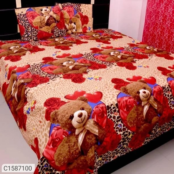 Premium Quality Pure Cotton Bedsheets With 2 Pillow Covers - Teddy Bear