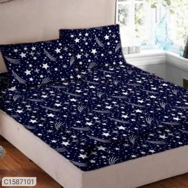 Premium Quality Pure Cotton Bedsheets With 2 Pillow Covers - Stars