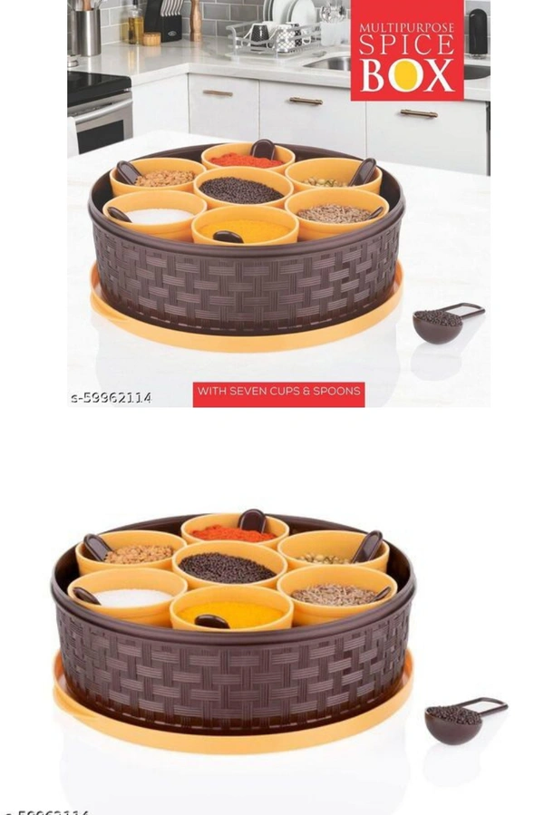 7 Section Round Heavy Duty Plastic Masala Box For Kitchen With Lid With Spoon  (700 ml)