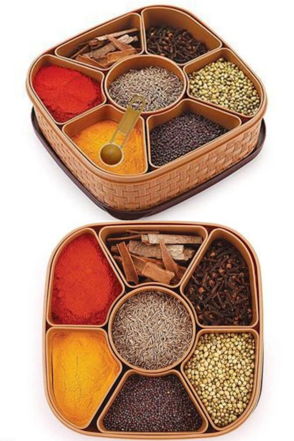 7 Section Square Heavy Duty Plastic Masala Box For Kitchen  (700ml)
