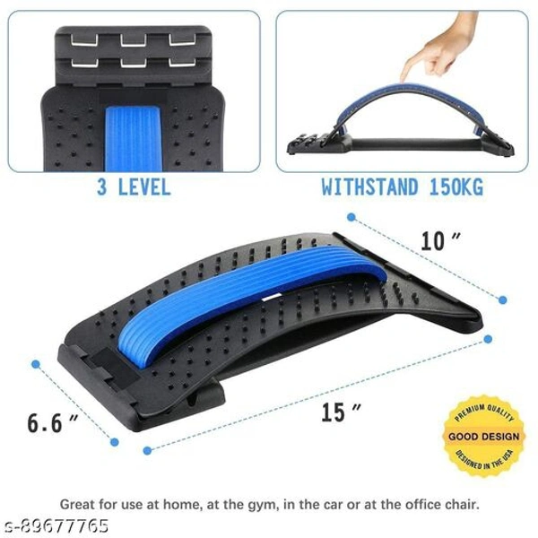 Multi-Level Adjustable Back Stretcher Posture Corrector Device for Back Pain Back & Abdomen Support  (Black, Blue) - Black