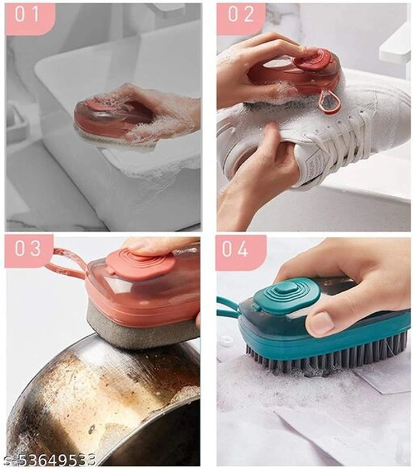 Multipurpose 3 in 1 Cleaning Brush/Scrubber/Spong with Refillable Liquid Soap Dispenser