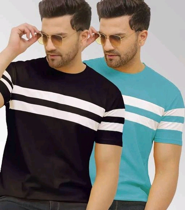 BUY 1 GET 1 FREE MENS HALF SLEEVES T-SHIRT COMBO PACK OF 2 - Black With Royal Blue, Small S