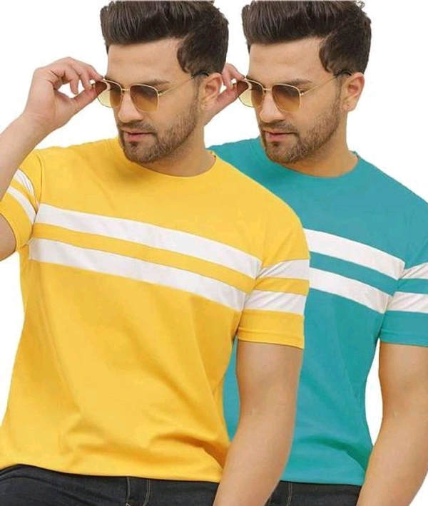 BUY 1 GET 1 FREE MENS HALF SLEEVES T-SHIRT COMBO PACK OF 2 - Yellow With Royal Blue, XL