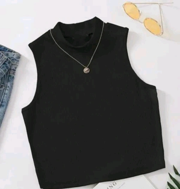 Sleeveless Cut Sleeves Top Tshirt For Women - Black, XL