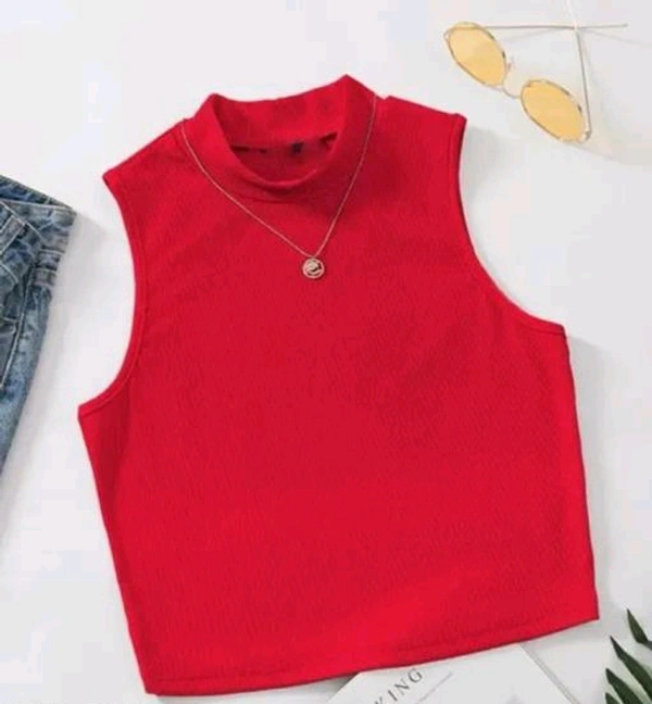 Sleeveless Cut Sleeves Top Tshirt For Women - Red, XL