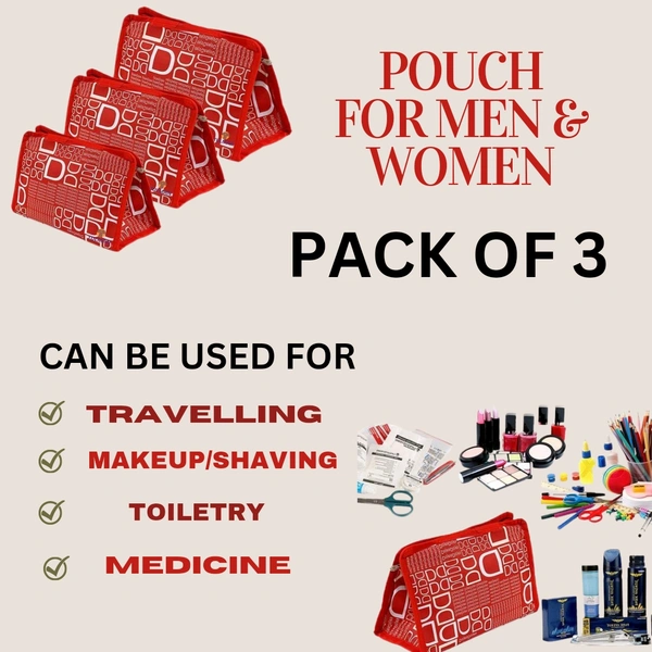 Storage Pouches Makeup/Medicine/Jewellery/Travelling (Pack Of 3) - Red