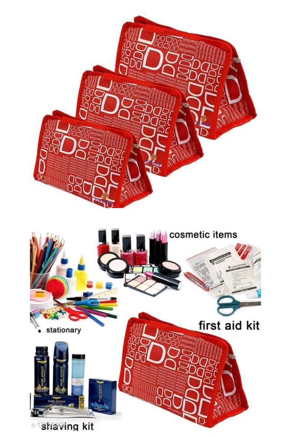 Storage Pouches Makeup/Medicine/Jewellery/Travelling (Pack Of 3) - Red
