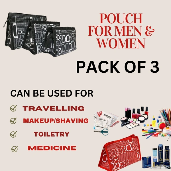 Storage Pouches Makeup/Medicine/Jewellery/Travelling (Pack Of 3) - Black
