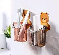 Multipurpose Wall Mount Teddy Bear Toothbrush Holder Cup (Pack Of 2) - PACK OF 2