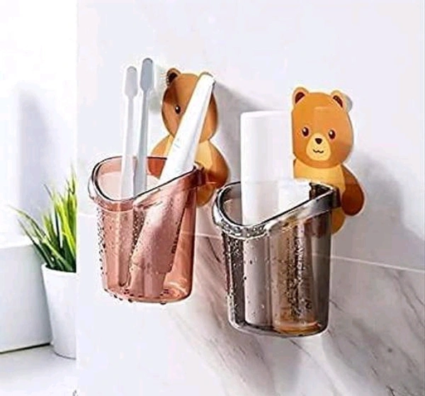 Multipurpose Wall Mount Teddy Bear Toothbrush Holder Cup (Pack Of 2) - PACK OF 2
