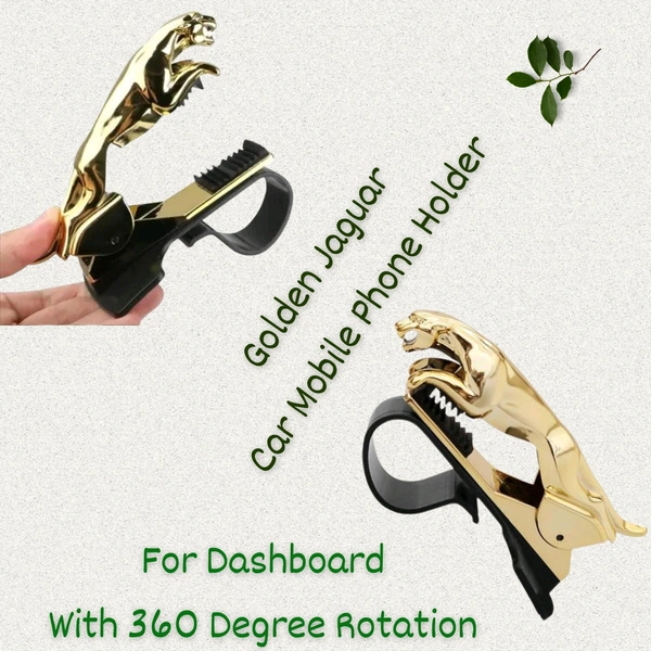 Jaguar Design Mobile Phone Holder For Car Dashboard - Golden