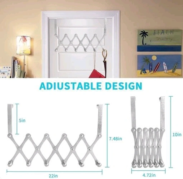 Stainless Steel Heavy Duty Flexible 6 Hook Back Door Hanger - Silver