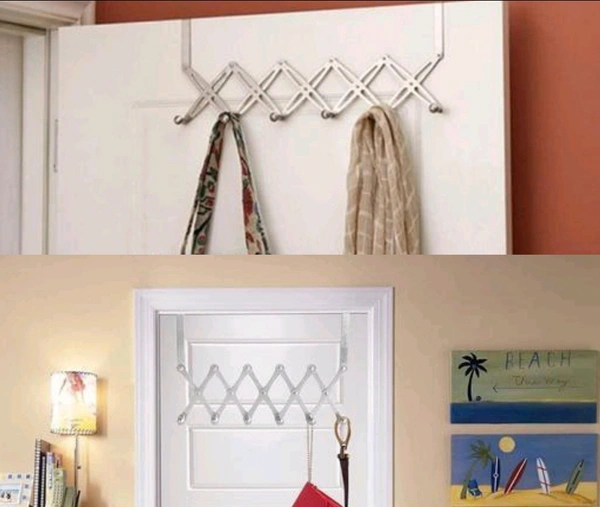 Stainless Steel Heavy Duty Flexible 6 Hook Back Door Hanger - Silver