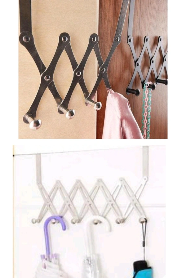 Stainless Steel Heavy Duty Flexible 6 Hook Back Door Hanger - Silver